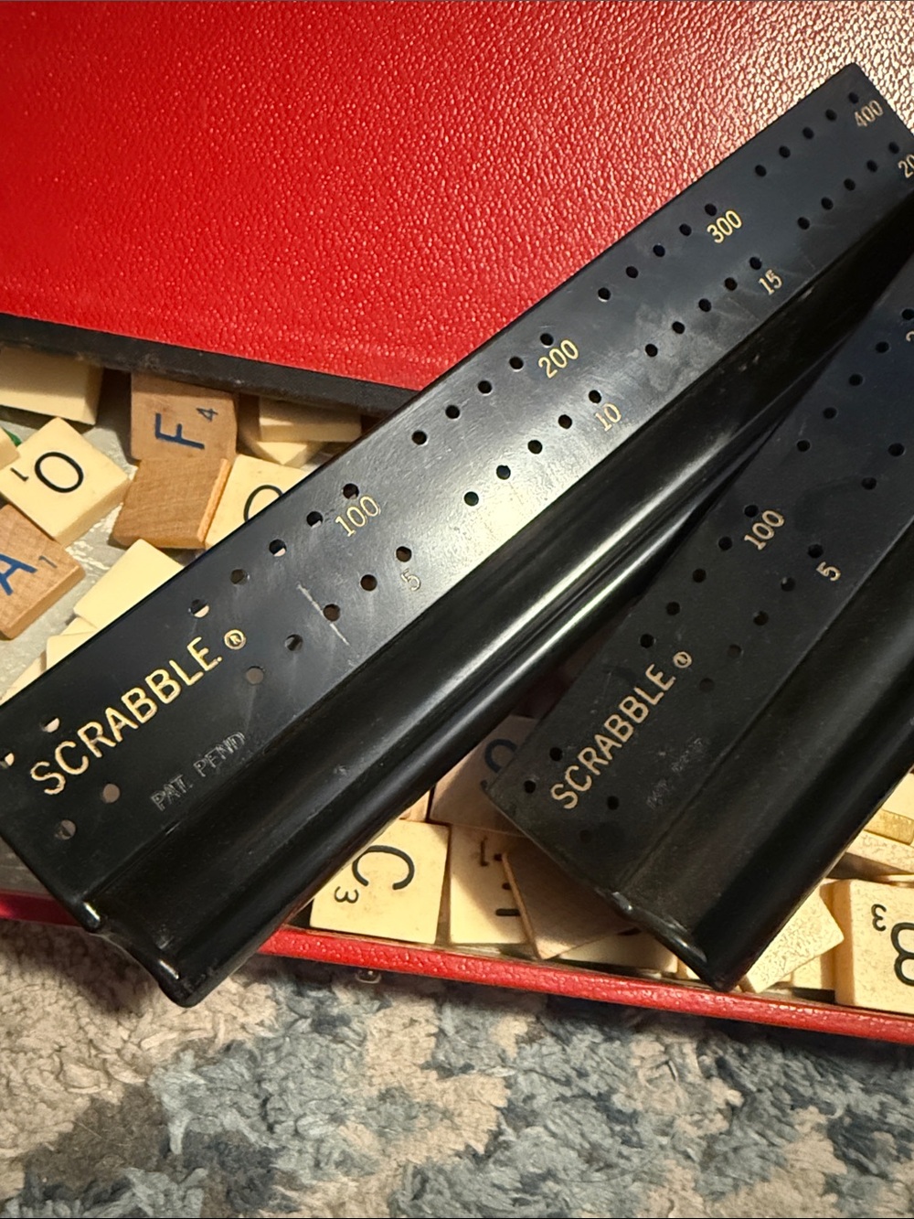 Scrabble Wooden Tile Game Set with Color Accent Tiles 1948 copyright